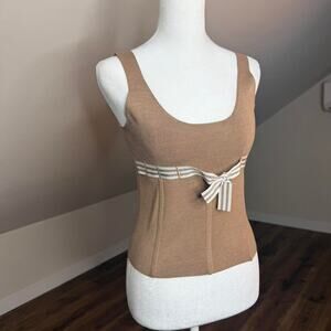 Carolina Herrera CH Silk Knit Tank Top – Camel Tan Ribbon Bow – Size S